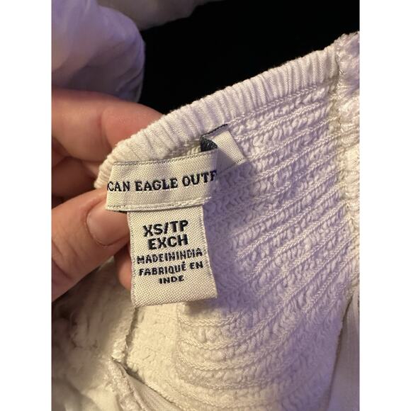 American Eagle Crochet Halter Crop Top White Ruffles XS Romantic Boho Hippie - Picture 3 of 10